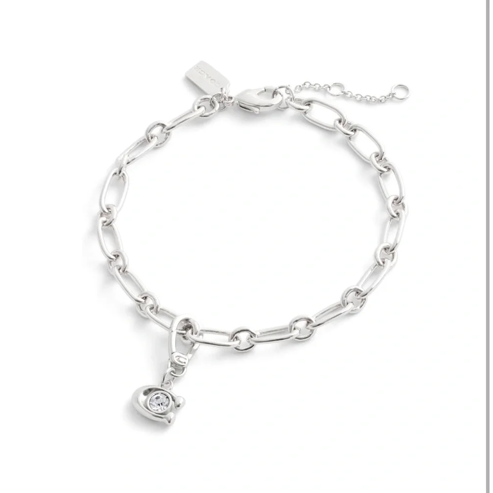 New Coach Silver Keychain / Jewelry Charm with Crystal Detail